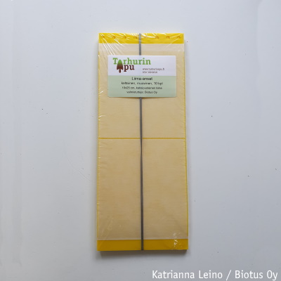 Liima-ansa, keltainen, kaksipuoleinen muovinen (10 x 25 cm), 10 kpl